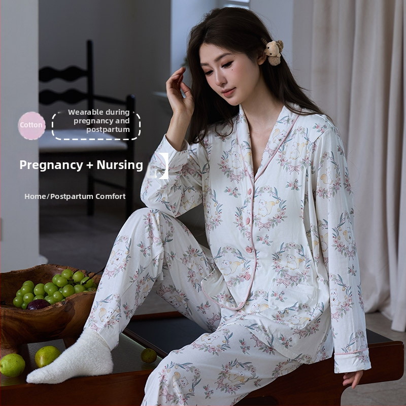 Anyasági szoptatós szett – 100% pamut kötött, hosszú ujjú, rever gallér, nadrágos összeállítás, minden évszakra