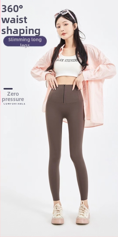 Leggings Sharkskin sa zatvaračem, trostruka kontrola trbuha, visokim strukom, duljina 9/10, uski kroj