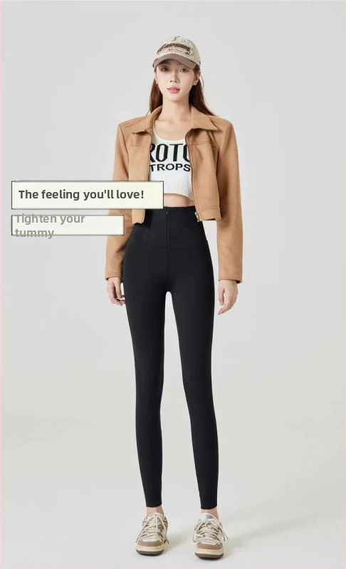 Leggings Sharkskin sa zatvaračem, trostruka kontrola trbuha, visokim strukom, duljina 9/10, uski kroj