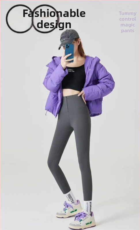 Leggings Sharkskin sa zatvaračem, trostruka kontrola trbuha, visokim strukom, duljina 9/10, uski kroj