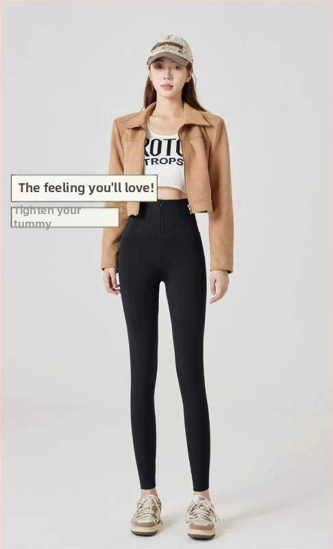 Leggings Sharkskin sa zatvaračem, trostruka kontrola trbuha, visokim strukom, duljina 9/10, uski kroj