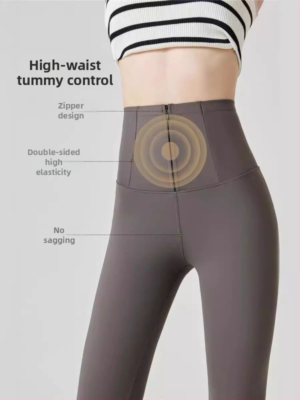 Leggings Sharkskin sa zatvaračem, trostruka kontrola trbuha, visokim strukom, duljina 9/10, uski kroj
