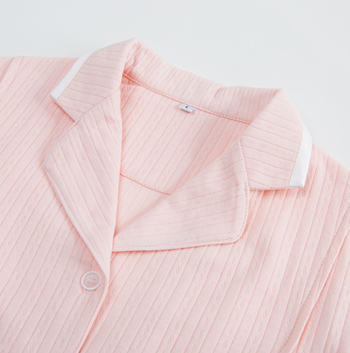 Roza set za trudnoću i dojenje od 100% pamuka s jacquard uzorkom i prugama, pleteni top i hlače