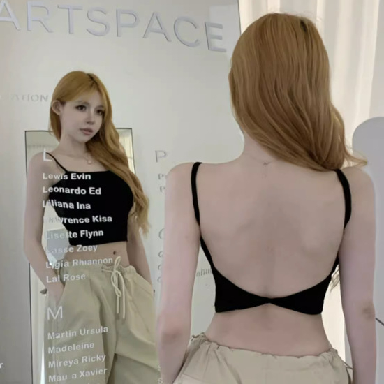 Thai stil kamisol s jastučićem za dekolte, crop top s otvorenim leđima, jesenji komad odjeće, seksi dojam