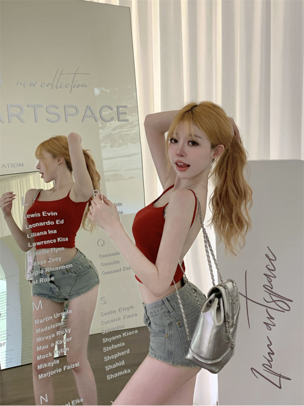 Thai stil kamisol s jastučićem za dekolte, crop top s otvorenim leđima, jesenji komad odjeće, seksi dojam