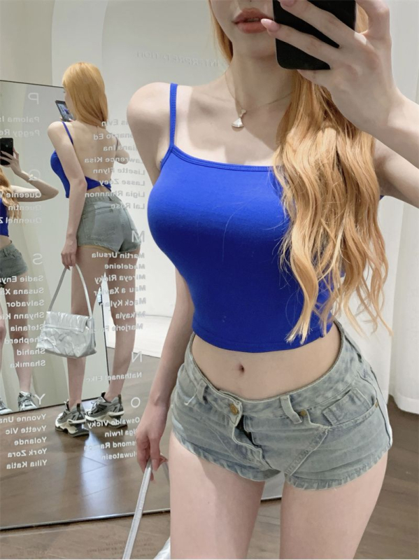 Thai stil kamisol s jastučićem za dekolte, crop top s otvorenim leđima, jesenji komad odjeće, seksi dojam