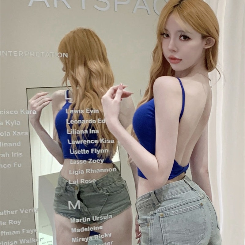 Thai stil kamisol s jastučićem za dekolte, crop top s otvorenim leđima, jesenji komad odjeće, seksi dojam