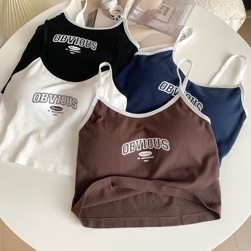 Sling crop top s jastučićem za prsa i tiskom slova, uski kroj, najlon 80–90%, jesen 2023, nepomične naramenice