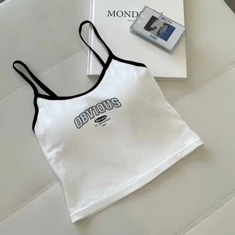 Sling crop top s jastučićem za prsa i tiskom slova, uski kroj, najlon 80–90%, jesen 2023, nepomične naramenice