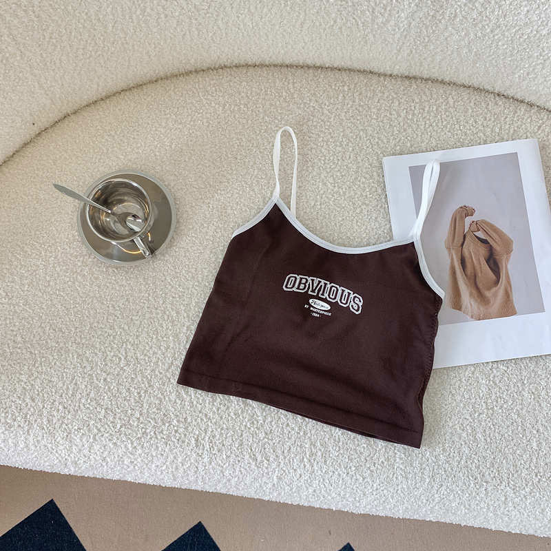 Sling crop top s jastučićem za prsa i tiskom slova, uski kroj, najlon 80–90%, jesen 2023, nepomične naramenice