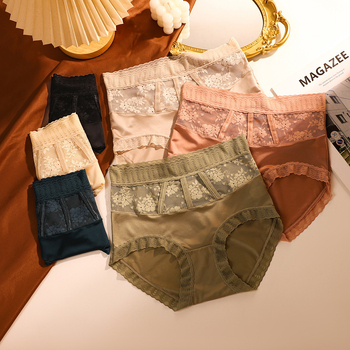 Γυναικεία εσώρουχα με ψηλόμεση γραμμή και δαντέλα για shaping, διαπνοή νάιλον, φλοράλ μοτίο, καβάλος από βαμβάκι