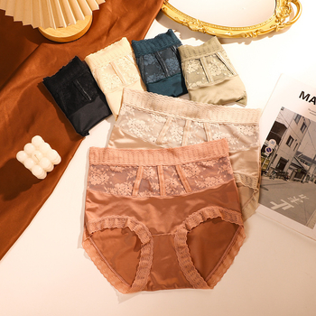 Γυναικεία εσώρουχα με ψηλόμεση γραμμή και δαντέλα για shaping, διαπνοή νάιλον, φλοράλ μοτίο, καβάλος από βαμβάκι