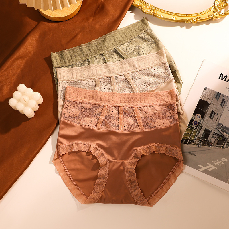 Γυναικεία εσώρουχα με ψηλόμεση γραμμή και δαντέλα για shaping, διαπνοή νάιλον, φλοράλ μοτίο, καβάλος από βαμβάκι