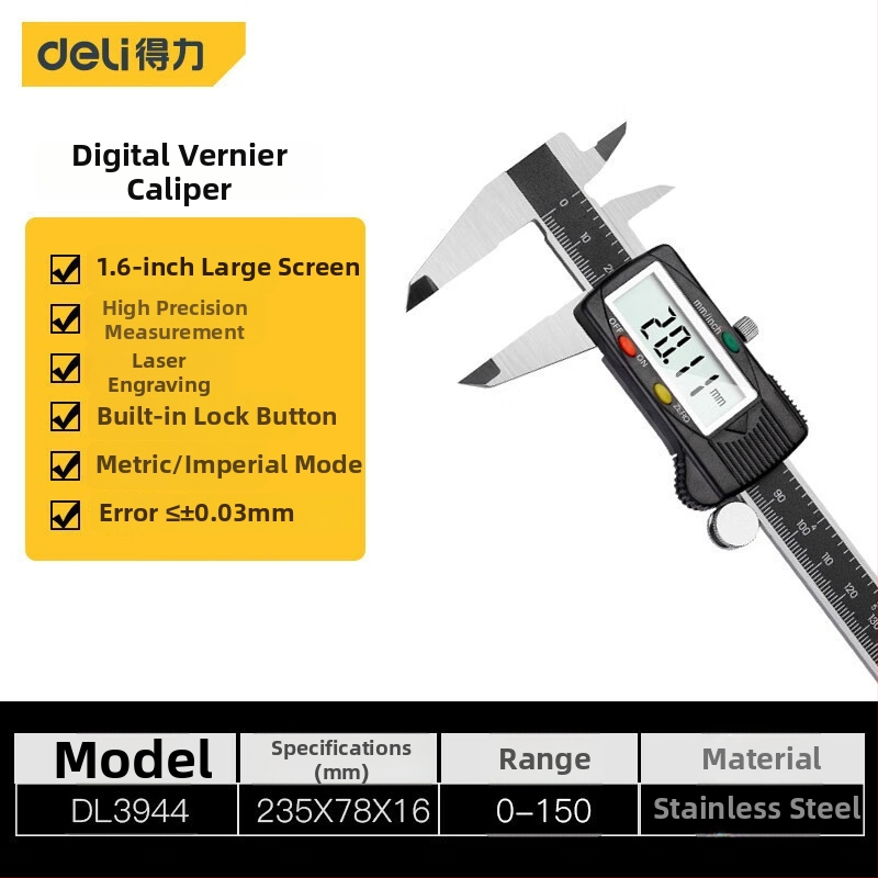 Deli digitálne posuvné meradlo 0-150 mm vysoká presnosť