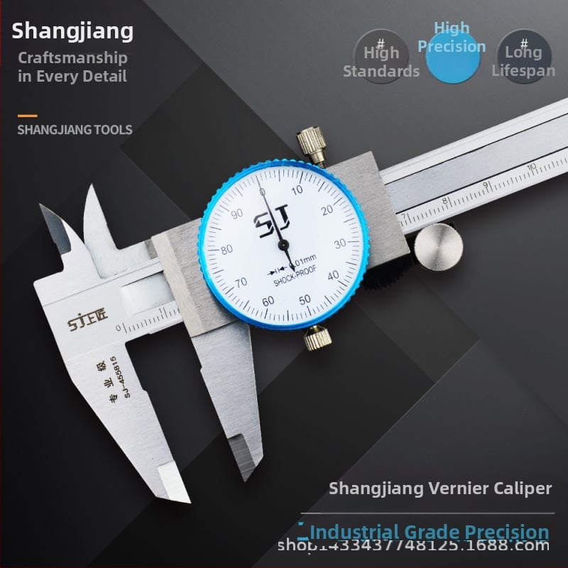 Vernier tolómérő számlappal, kétirányú ütésálló kivitel, 0-150 mm, felbontás 0,01/0,02 mm