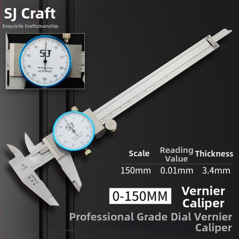 Vernier tolómérő számlappal, kétirányú ütésálló kivitel, 0-150 mm, felbontás 0,01/0,02 mm