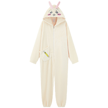 Ženski flanel-pidžama s kapuljačom – japanskog stila, crtani dizajn, debljina 251–300 g/m2, ovratnik lapel, dugi rukavi, hlače, 95–100% poliester