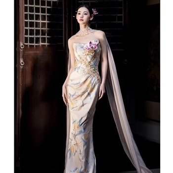 Булчинска рокля с едно рамо, А‑линия, дълга фиштейл рокля, смес Chenille и Spandex (70–80% Chenille, 30–50% Spandex)