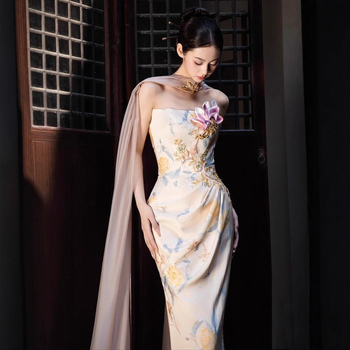 Булчинска рокля с едно рамо, А‑линия, дълга фиштейл рокля, смес Chenille и Spandex (70–80% Chenille, 30–50% Spandex)