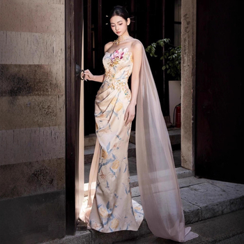 Булчинска рокля с едно рамо, А‑линия, дълга фиштейл рокля, смес Chenille и Spandex (70–80% Chenille, 30–50% Spandex)