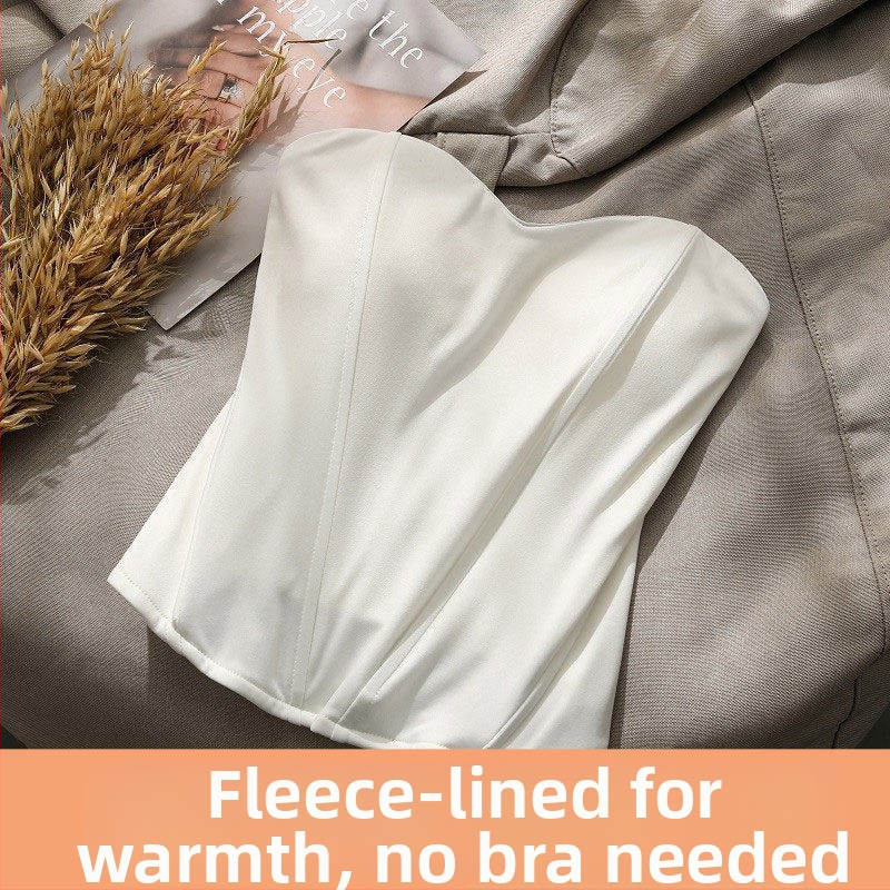 Ženski bandeau bez naramenica top za ljeto – vanjski ili unutarnji, s umetkom za grudni, crno-bijeli