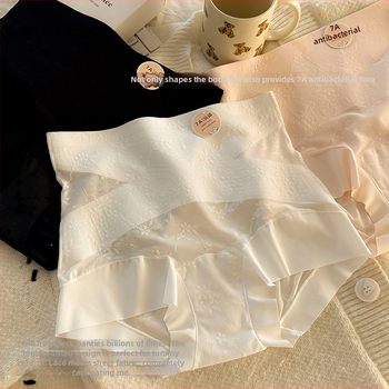 Chiloți femei cu talie înaltă, dantelă jacquard, respirabili, antibacterieni, fără urme vizibile