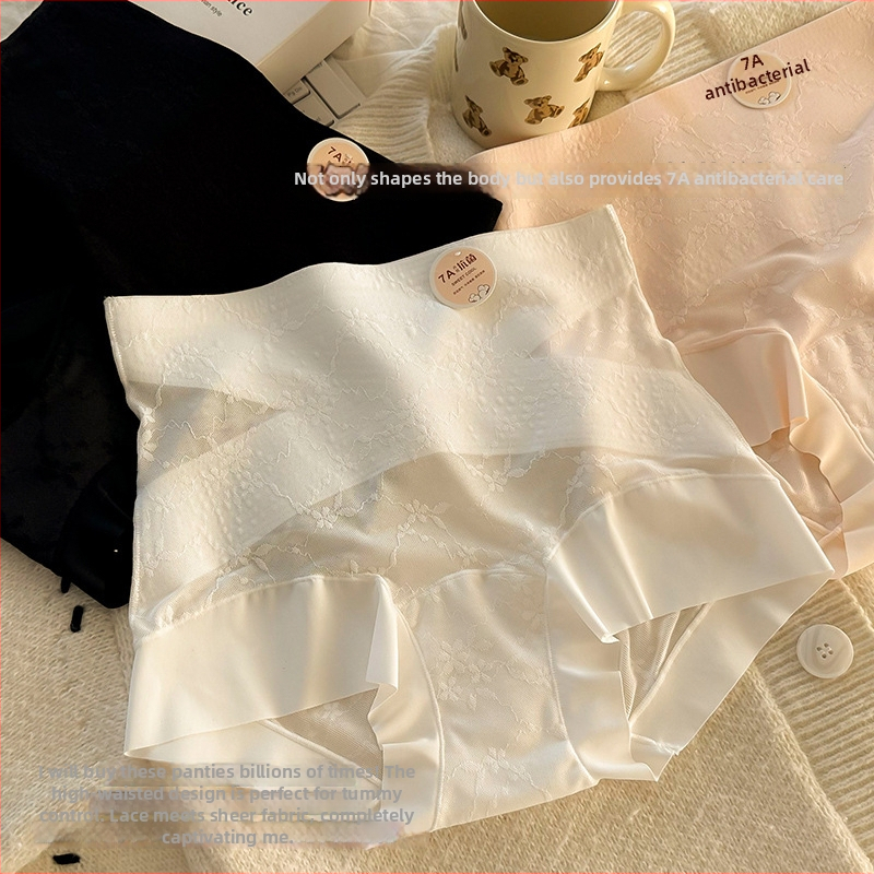 Chiloți femei cu talie înaltă, dantelă jacquard, respirabili, antibacterieni, fără urme vizibile