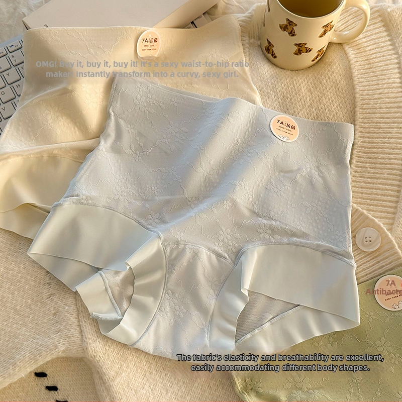 Chiloți femei cu talie înaltă, dantelă jacquard, respirabili, antibacterieni, fără urme vizibile