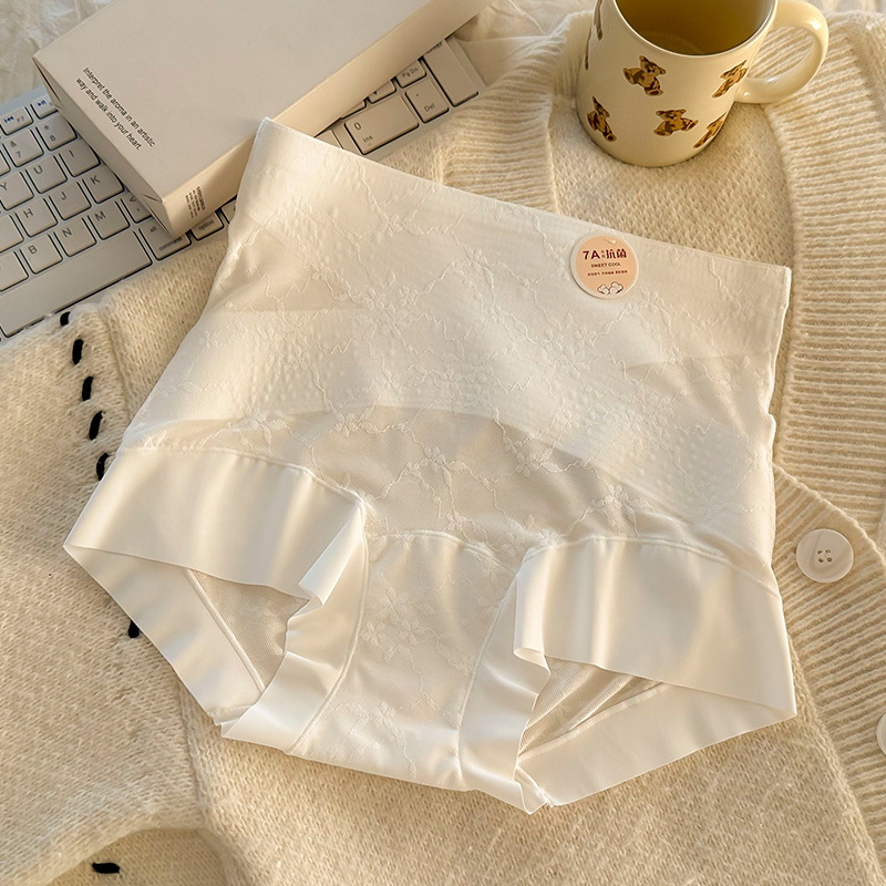 Chiloți femei cu talie înaltă, dantelă jacquard, respirabili, antibacterieni, fără urme vizibile