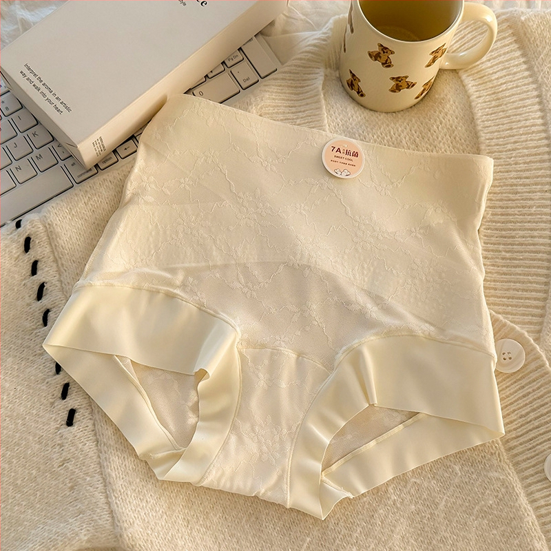 Chiloți femei cu talie înaltă, dantelă jacquard, respirabili, antibacterieni, fără urme vizibile