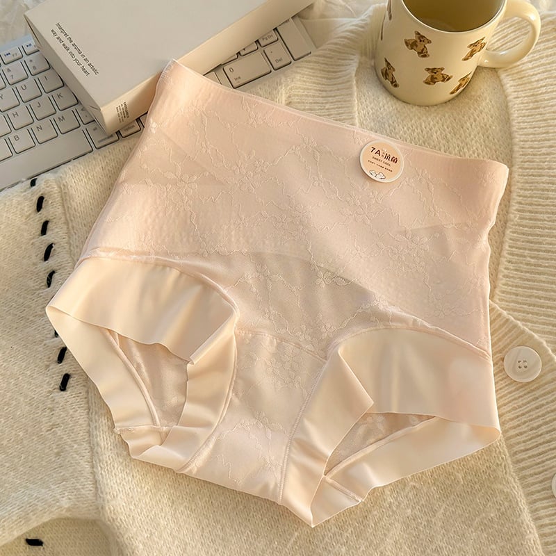 Chiloți femei cu talie înaltă, dantelă jacquard, respirabili, antibacterieni, fără urme vizibile