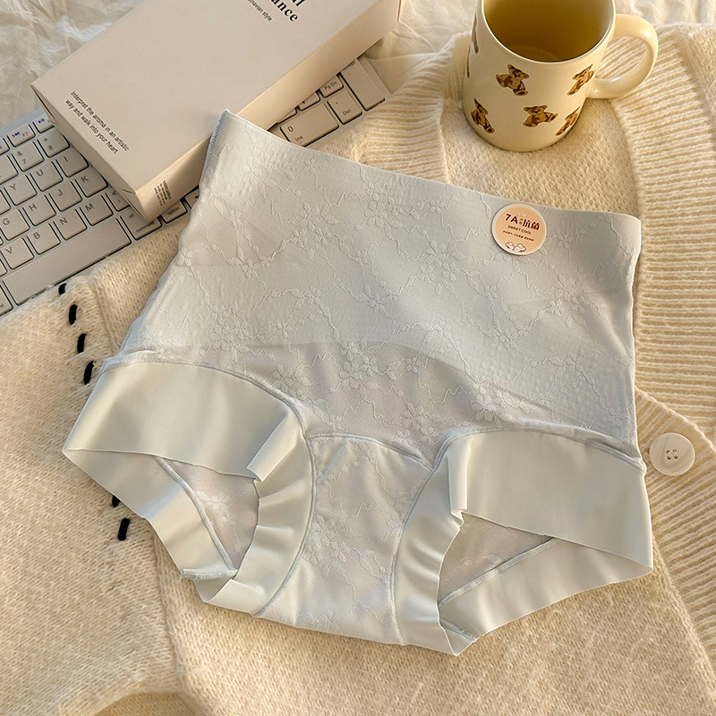 Chiloți femei cu talie înaltă, dantelă jacquard, respirabili, antibacterieni, fără urme vizibile