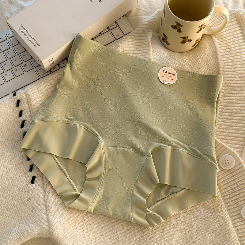 Chiloți femei cu talie înaltă, dantelă jacquard, respirabili, antibacterieni, fără urme vizibile