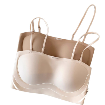 Sutien din bumbac, cupă 3/4, fără bretele, închidere la spate cu patru rânduri de carlige, cupă modelată cu partea superioară subțire și partea inferioară mai lată