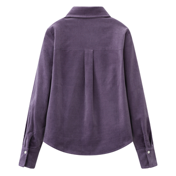 Cămașă din corduroy pentru femei, amestec bumbac-poliester (50-70% bumbac, 30-50% poliester), guler lapel, mâneci lungi, croială lejeră, iarna 2025
