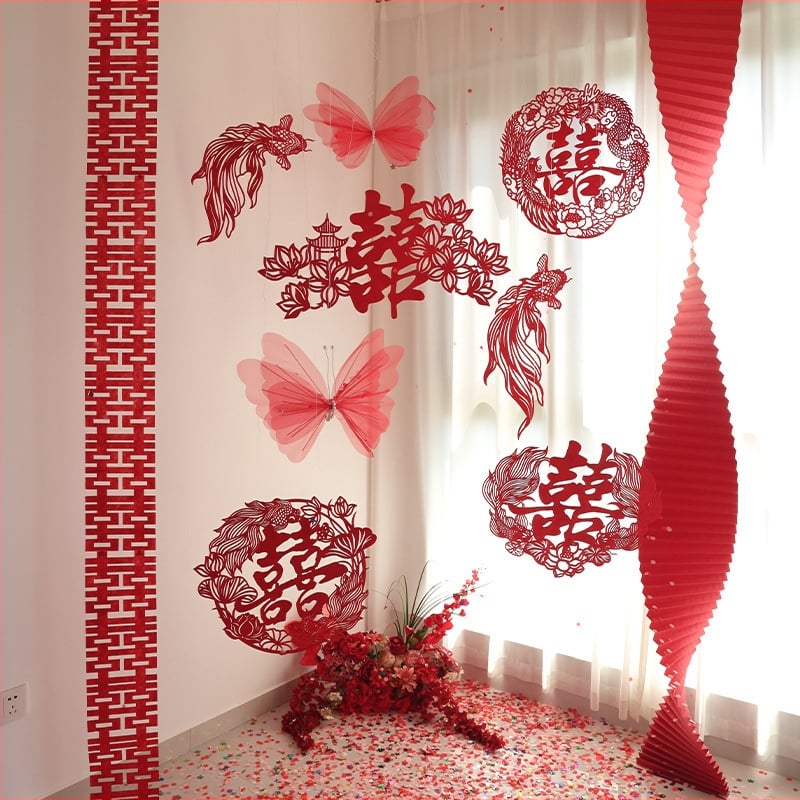 Сватбена декорация от нетъкан текстил с мотив за изрязване на хартия и риба koi, опаковка в OPP пакет, марка Victory, за сватби