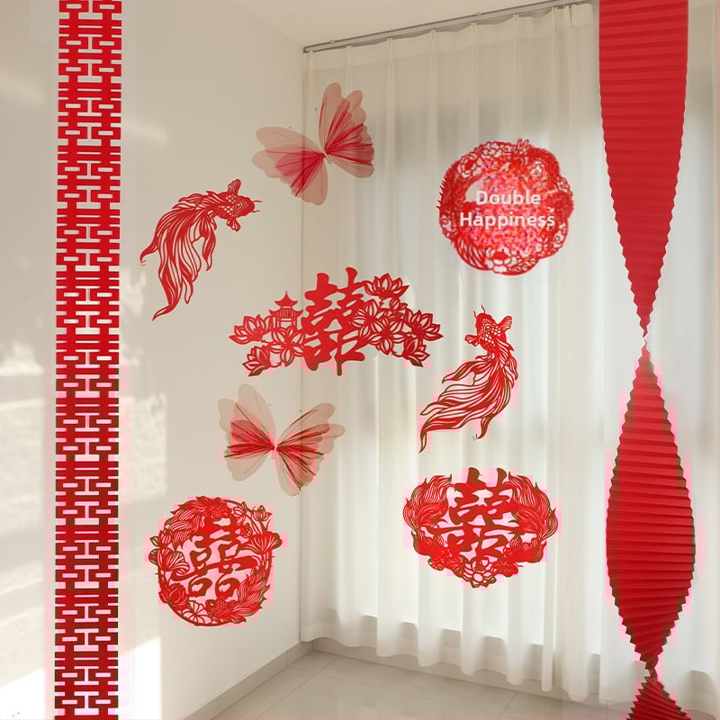 Сватбена декорация от нетъкан текстил с мотив за изрязване на хартия и риба koi, опаковка в OPP пакет, марка Victory, за сватби