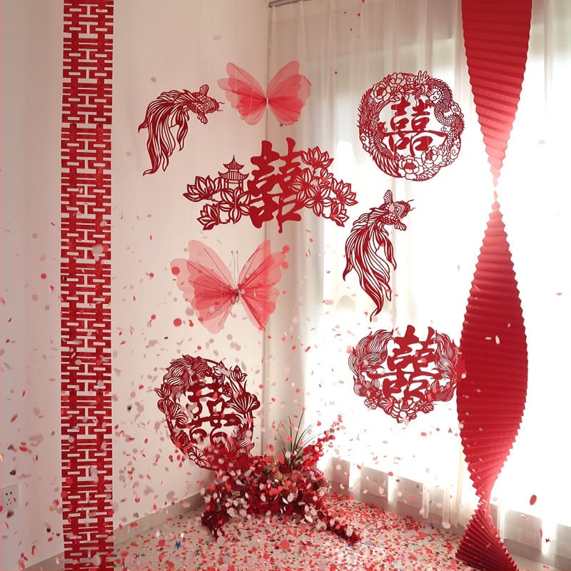 Сватбена декорация от нетъкан текстил с мотив за изрязване на хартия и риба koi, опаковка в OPP пакет, марка Victory, за сватби