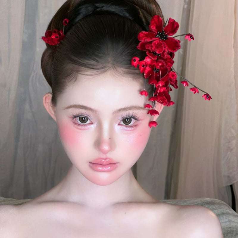 Фиба за коса с цвете и пискюл – етно стил, дамски аксесоар за глава, ръчна изработка, Yiwu произход