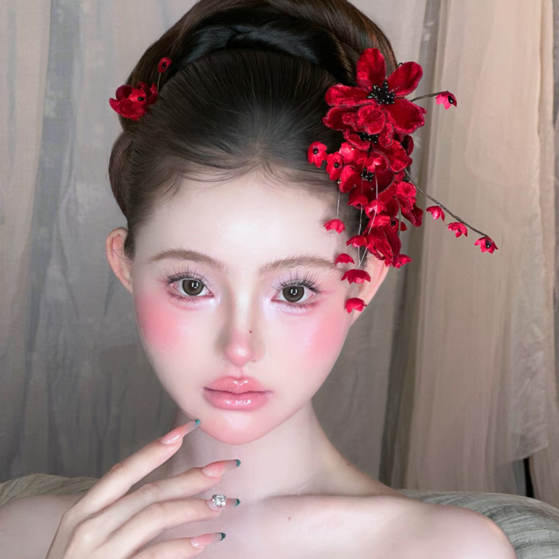 Фиба за коса с цвете и пискюл – етно стил, дамски аксесоар за глава, ръчна изработка, Yiwu произход