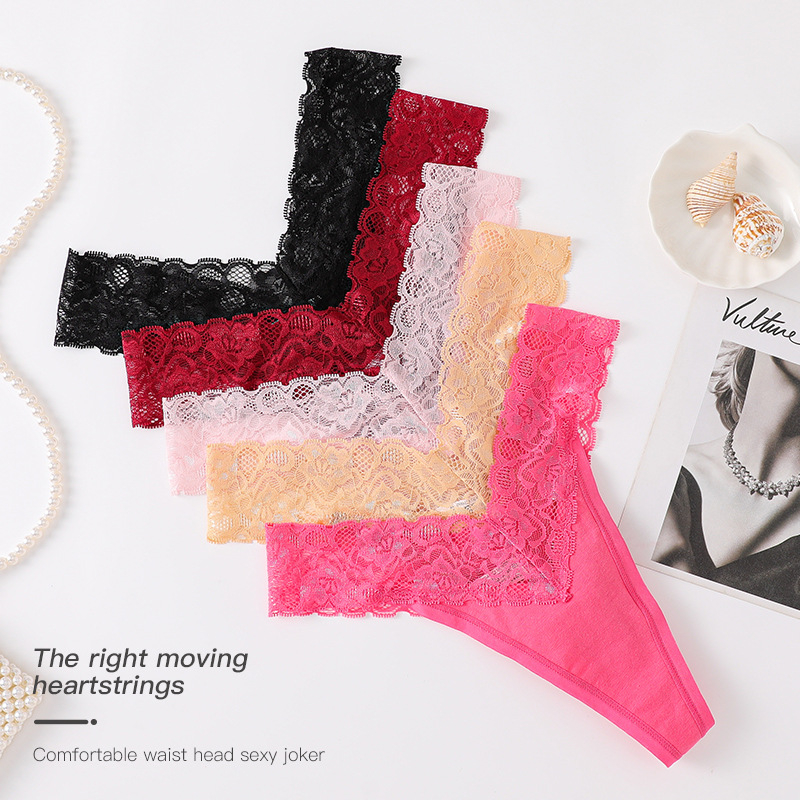 Moteriškos medvilninės be siūlių T formos kelnaitės su žemu juosmeniu, kvėpuojantis mezginys.