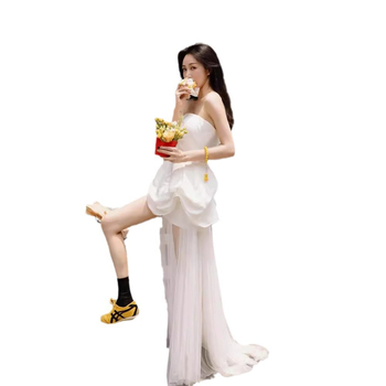 Платье в стил А-линия, без презрамки, с висока талия, без ръкави, полиестерова материя