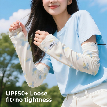 Слънцезащитни ръкави от ice silk — нейлон/спандекс (81–95% ice silk, 11–20% спандекс), сладък стил, лято 2025