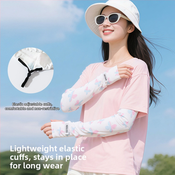 Слънцезащитни ръкави от ice silk — нейлон/спандекс (81–95% ice silk, 11–20% спандекс), сладък стил, лято 2025