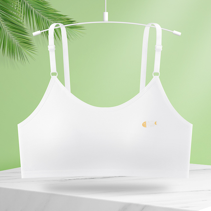 Mergaitėms paauglystės laikotarpiu apatinių drabužių komplektas, su pilna puodelio, plonas formuojantis puodelis, nailonas kvėpuojantis, viršutinis tubinis topas su fiksuotomis dvigubomis petnešėlėmis