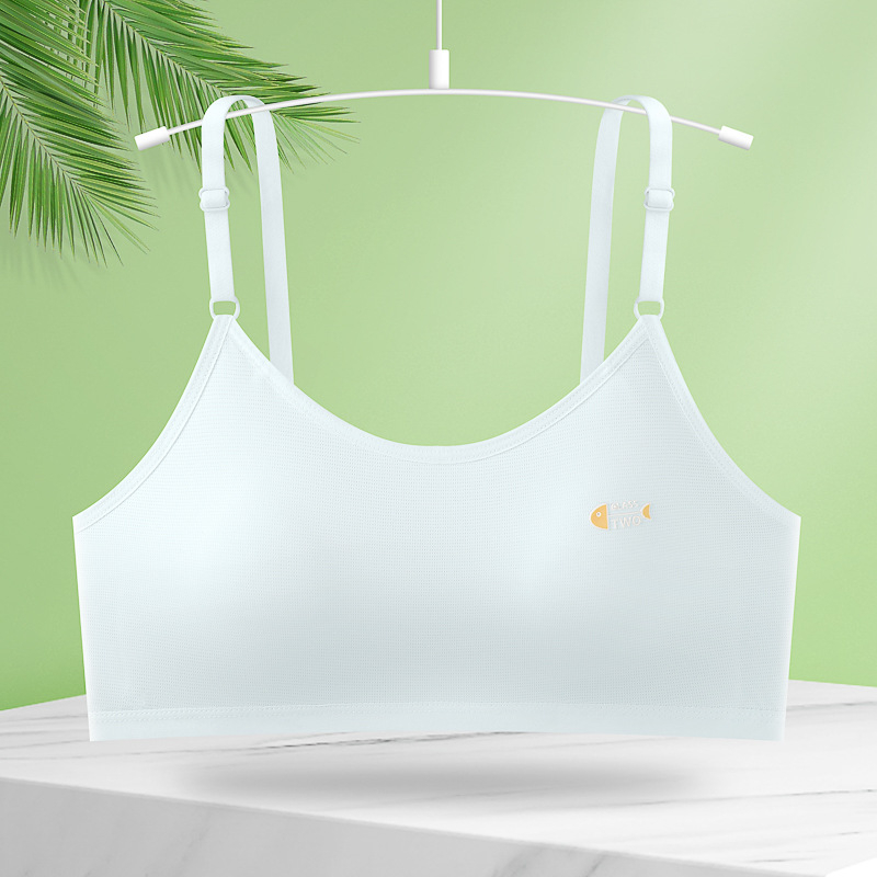 Mergaitėms paauglystės laikotarpiu apatinių drabužių komplektas, su pilna puodelio, plonas formuojantis puodelis, nailonas kvėpuojantis, viršutinis tubinis topas su fiksuotomis dvigubomis petnešėlėmis