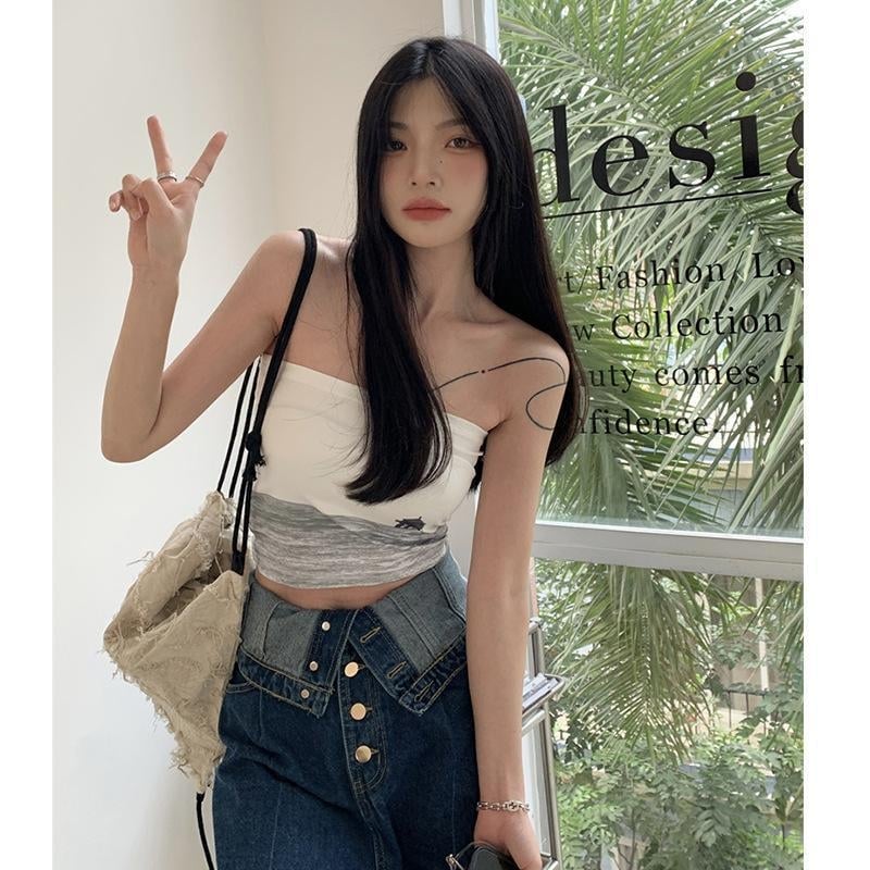 Tanak tube top bez naramenica, ultra kratka duljina ≤40 cm, japansko-korejski ležerni stil za žene