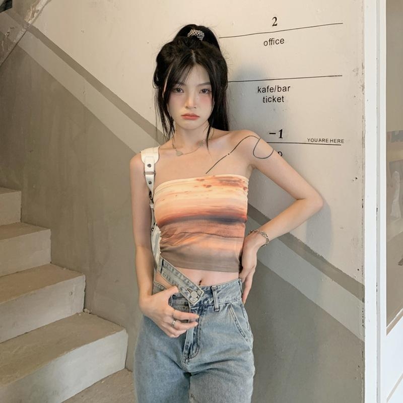 Tanak tube top bez naramenica, ultra kratka duljina ≤40 cm, japansko-korejski ležerni stil za žene