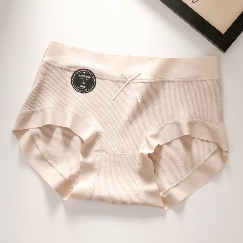 Chiloți femei din bumbac, 60-count bumbac combed, respirabili, căptușeală din bumbac, talie medie, culoare solidă cu funda