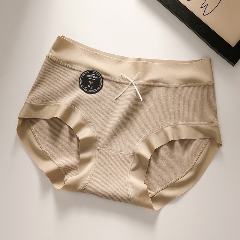 Chiloți femei din bumbac, 60-count bumbac combed, respirabili, căptușeală din bumbac, talie medie, culoare solidă cu funda